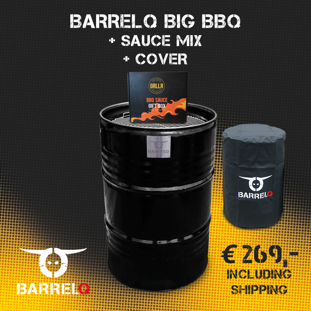 BarrelQ Big - Barbecue vuurkorf en statafel (200 liter) + beschermhoes